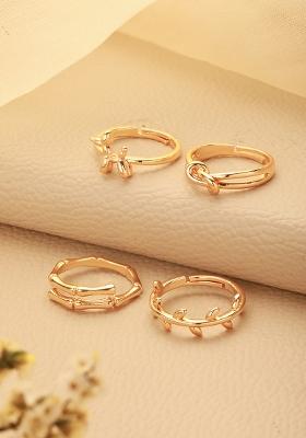 Set Of 4 Gold Plated Adjustable Finger Rings