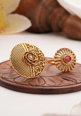 Set Of 2 Gold Plated Stone Studded Rings