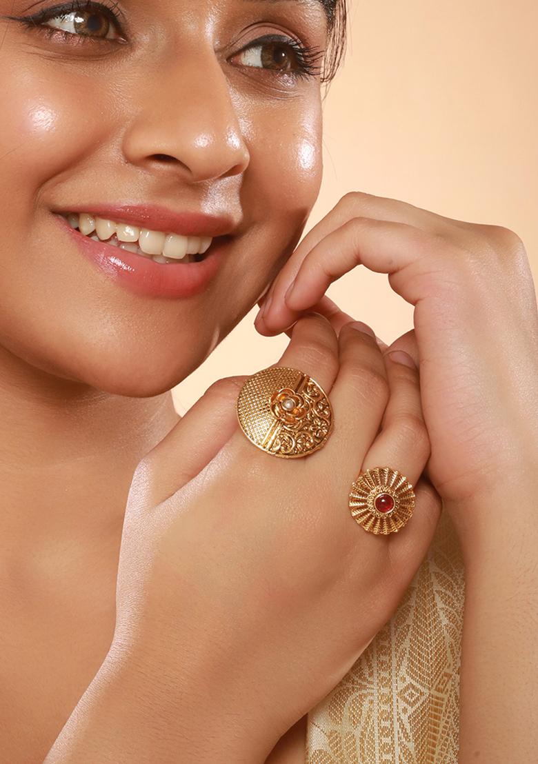 Set Of 2 Gold Plated Stone Studded Rings