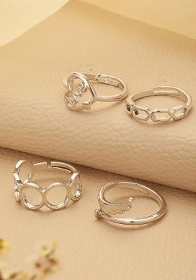 Set Of 4 Silver Plated Adjustable Finger Rings