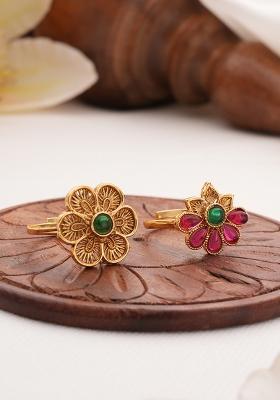 Set Of 2 Gold Plated And Stone Studded Finger Rings