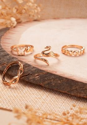 Set Of 4 Gold Plated Adjustable Finger Ring