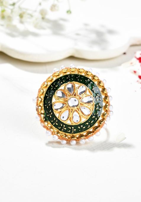 Exquisite Kundan Meenakari Gold Plated Rings
