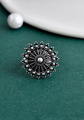 Silver Plated Oxidised Adjustable Finger Ring