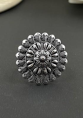 Silver Plated Oxidised Adjustable Finger Ring