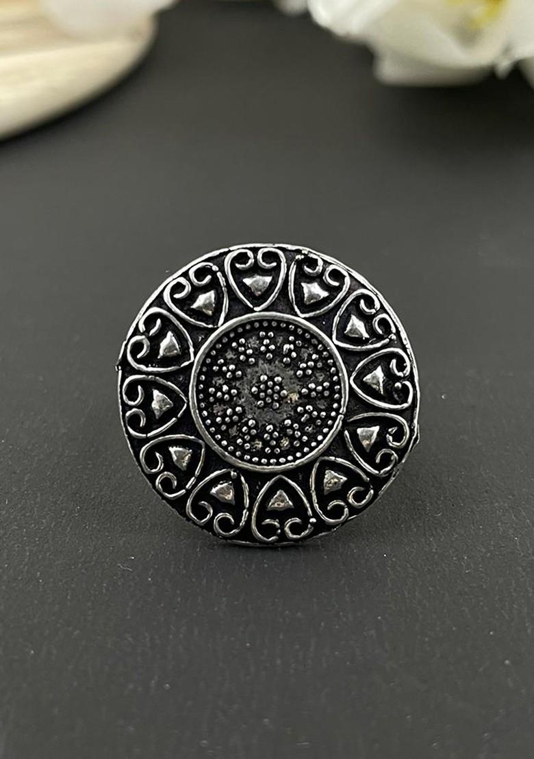 Silver Plated Oxidised Adjustable Finger Ring