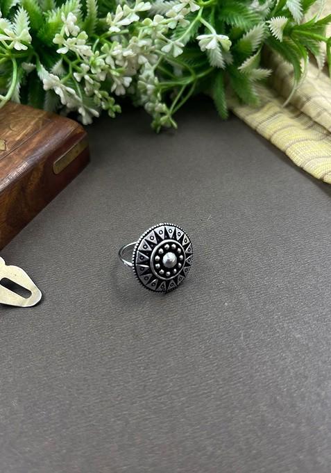 Silver Plated Oxidised Finger Ring