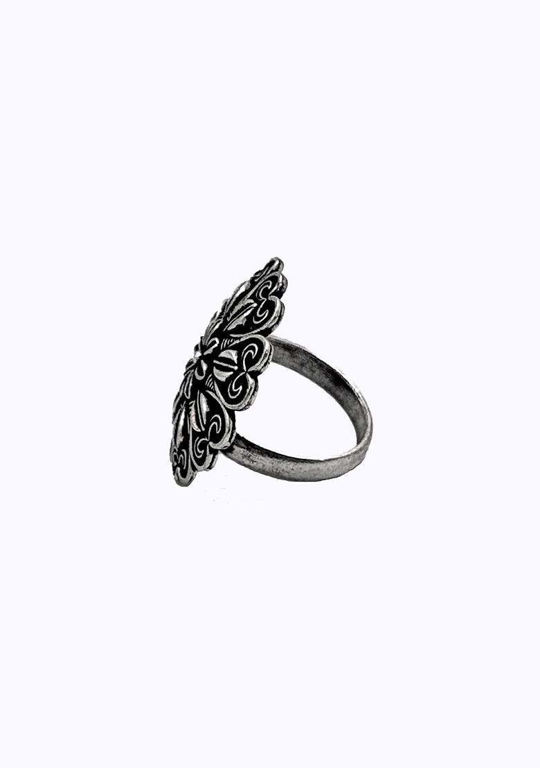 Silver Plated Oxidised Adjustable Finger Ring