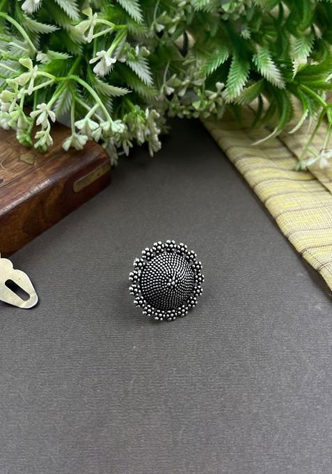 Silver Plated Oxidised Adjustable Finger Ring