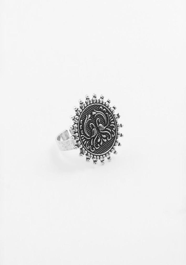 Silver Plated Oxidised Adjustable Finger Ring