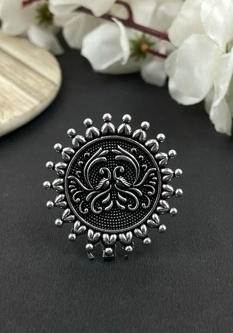Silver Plated Oxidised Adjustable Finger Ring