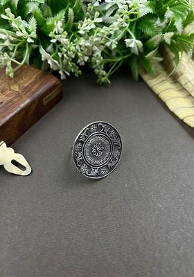 Silver Plated Oxidised Adjustable Finger Ring