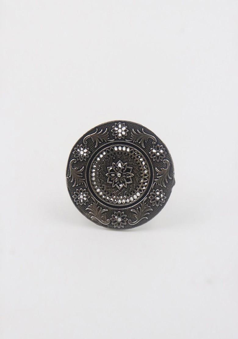 Silver Plated Oxidised Adjustable Finger Ring
