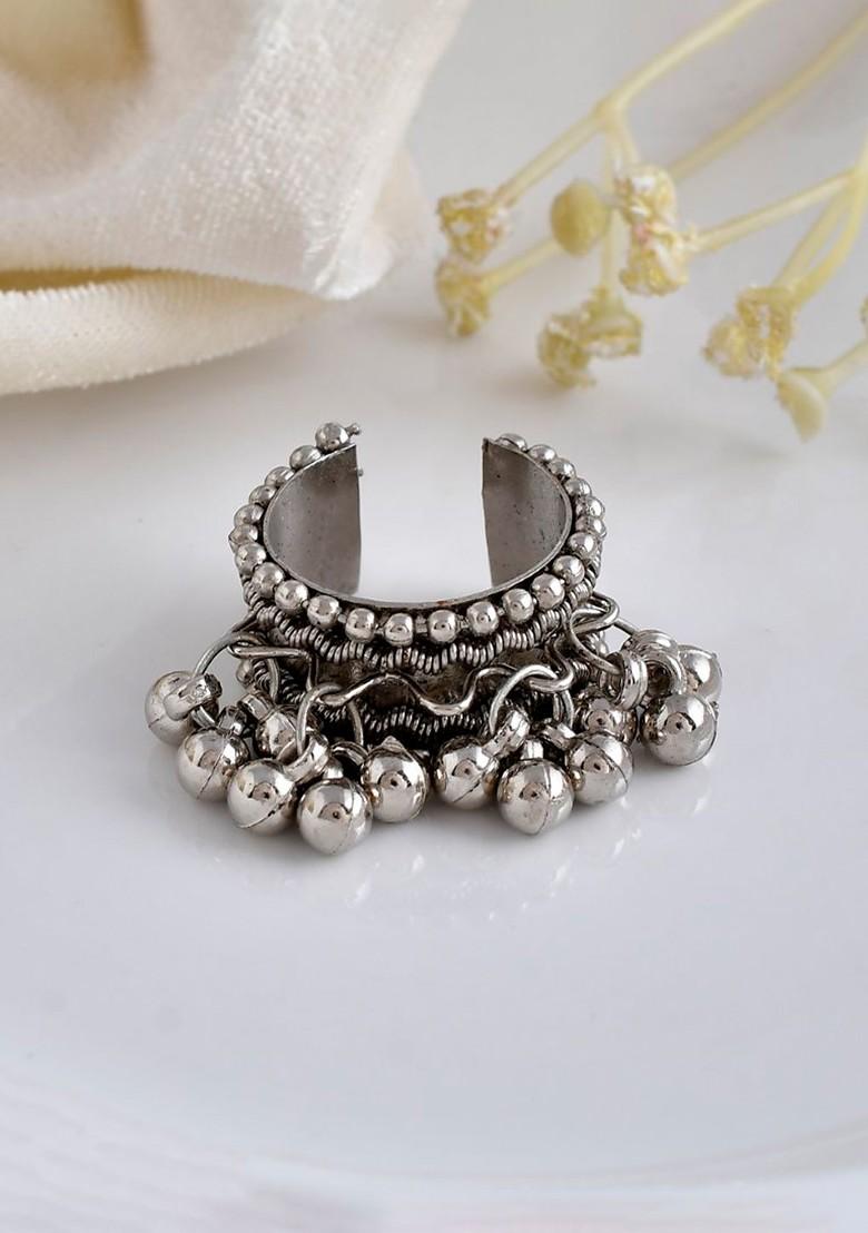 Silver Plated Oxidised Adjustable Finger Ring