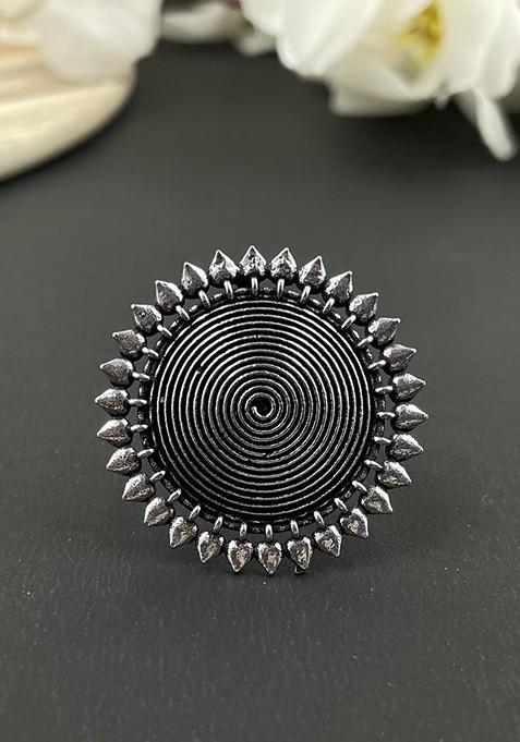 Silver Plated Oxidised Adjustable Finger Ring