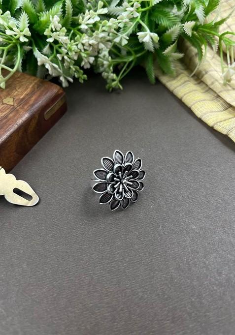 Silver Plated Oxidised Adjustable Finger Ring