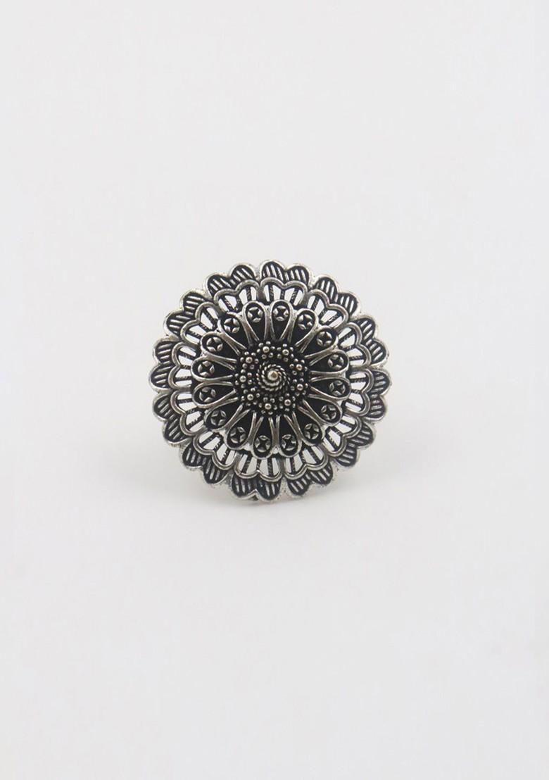 Silver Plated Oxidised Adjustable Finger Ring