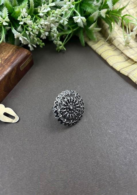 Silver Plated Oxidised Adjustable Finger Ring