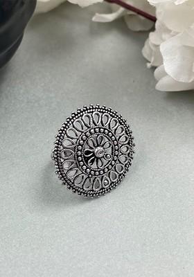 Silver Plated Oxidised Adjustable Finger Ring
