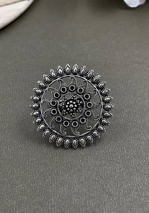 Silver Plated Oxidised Finger Ring
