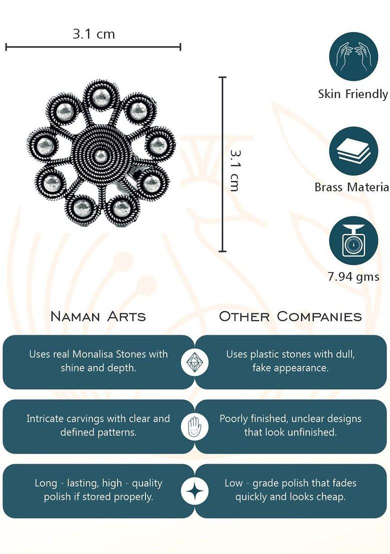 Silver Plated Stone Studded Adjustable Finger Ring