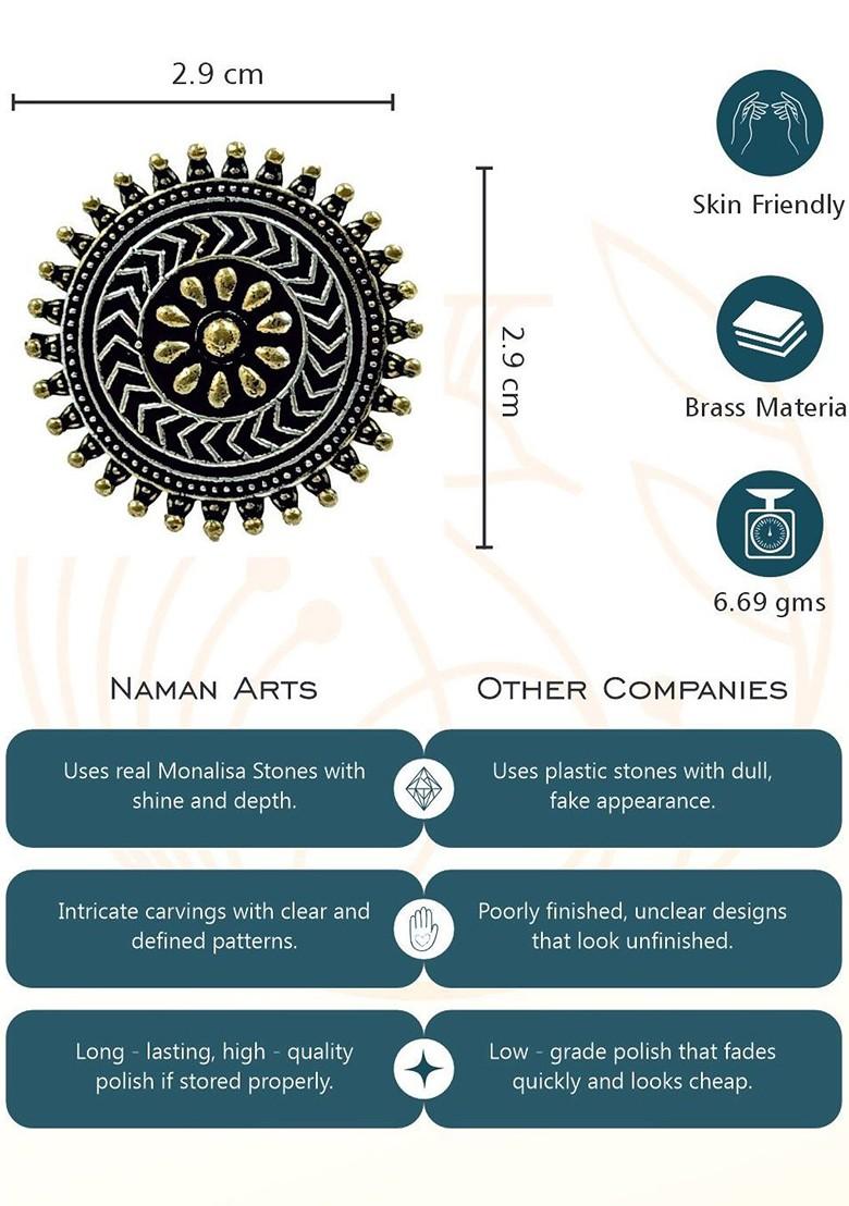 Silver Plated Oxidised Large Circular Frame Adjustable Ring