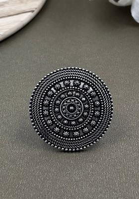 Silver Plated Oxidised Adjustable Finger Ring