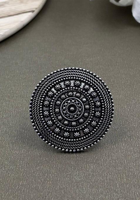 Silver Plated Oxidised Adjustable Finger Ring