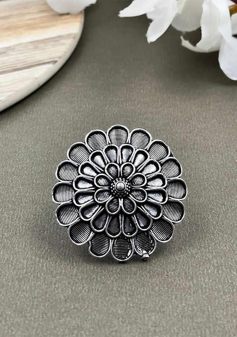 Silver Plated Oxidised Adjustable Finger Ring