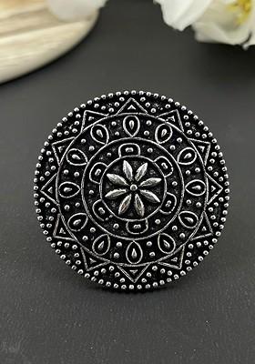 Silver Plated Oxidised Adjustable Finger Ring