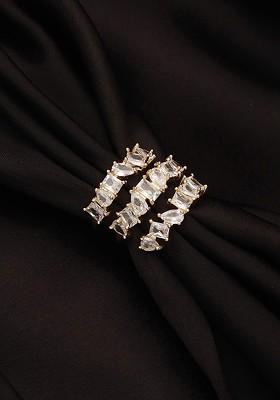 Gold Plated Cubic Zirconia Studded And Layered Adjustable Finger Ring