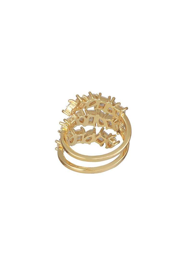 Gold Plated Cubic Zirconia Studded And Layered Adjustable Finger Ring - Indya