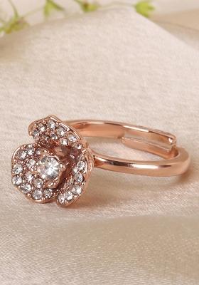 Rose Gold Plated Crystal Studded Finger Ring