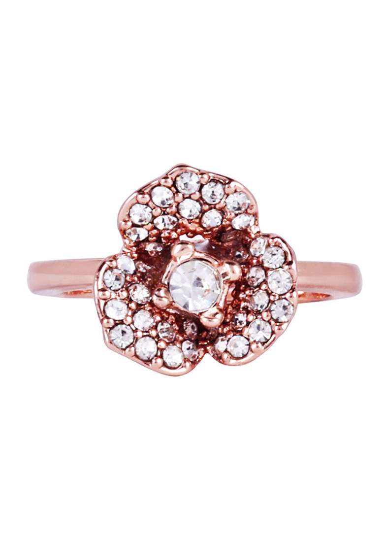 Rose Gold Plated Crystal Studded Finger Ring - Indya