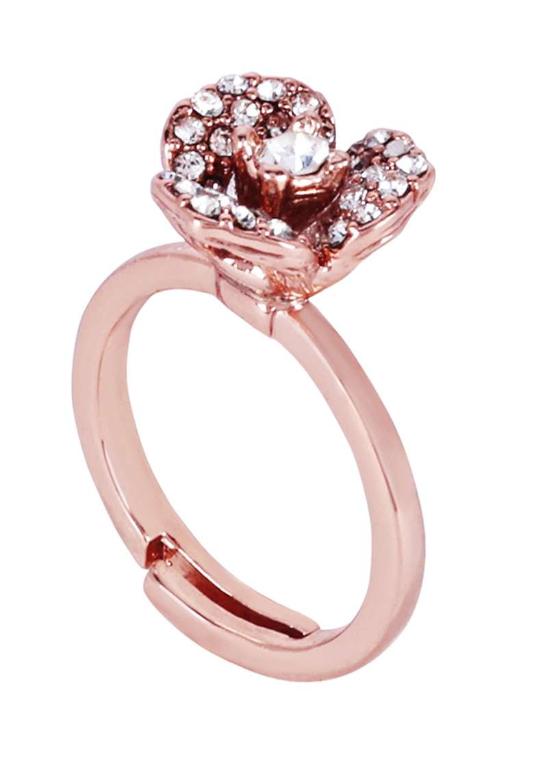 Rose Gold Plated Crystal Studded Finger Ring - Indya