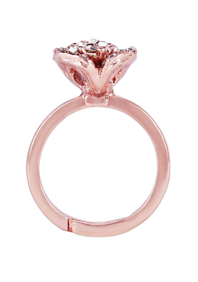 Rose Gold Plated Crystal Studded Finger Ring - Indya