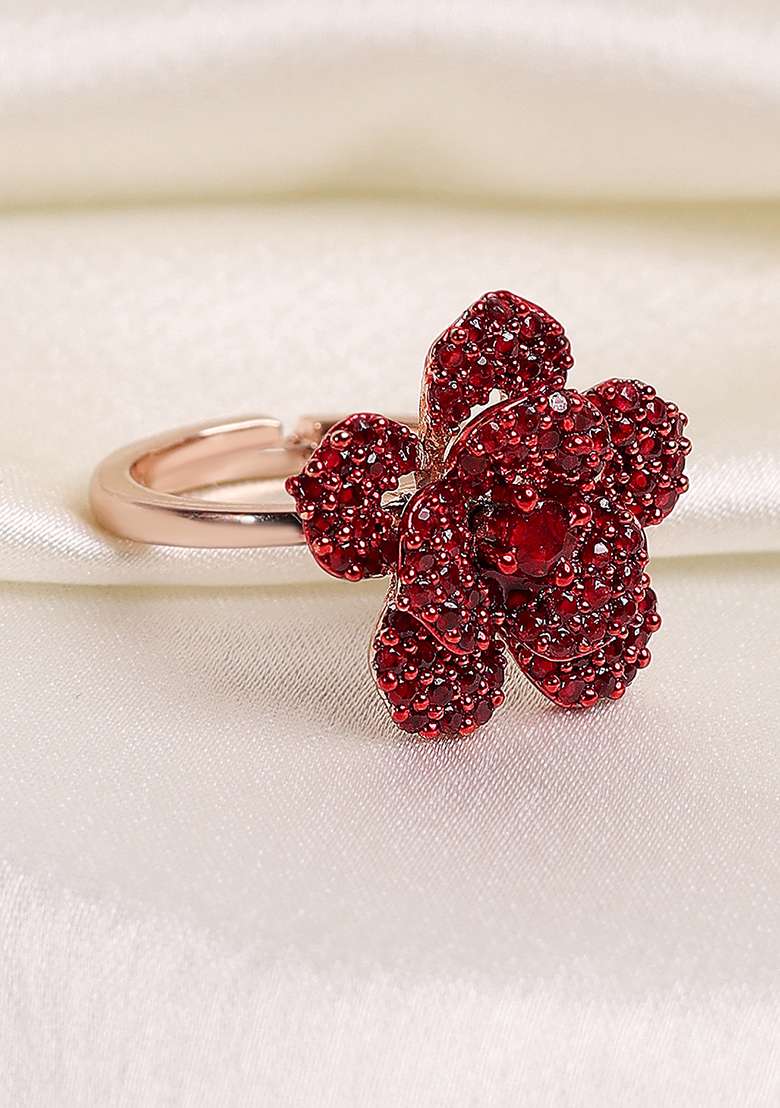 Rose Gold Plated Crystal Studded Finger Ring - Indya