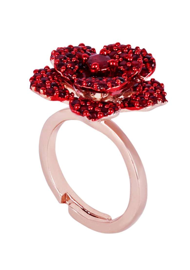 Rose Gold Plated Crystal Studded Finger Ring - Indya