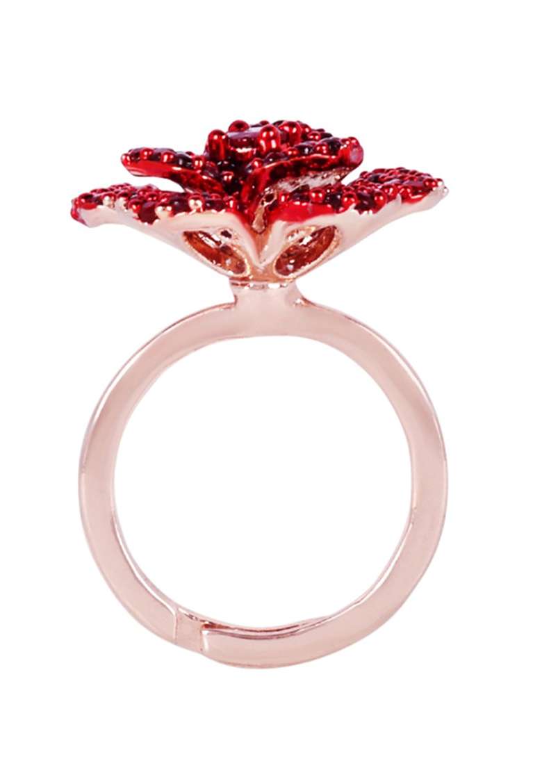 Rose Gold Plated Crystal Studded Finger Ring - Indya