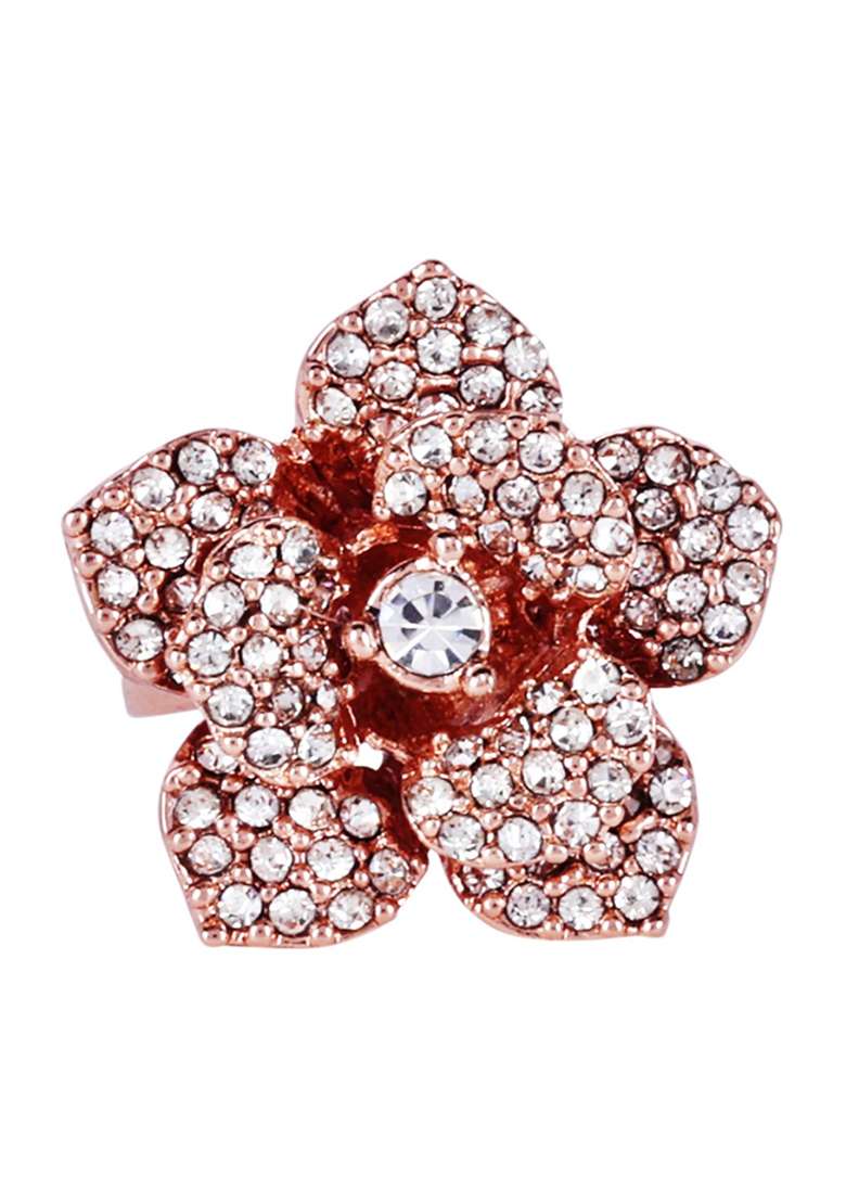 Rose Gold Plated Crystal Studded Finger Ring - Indya