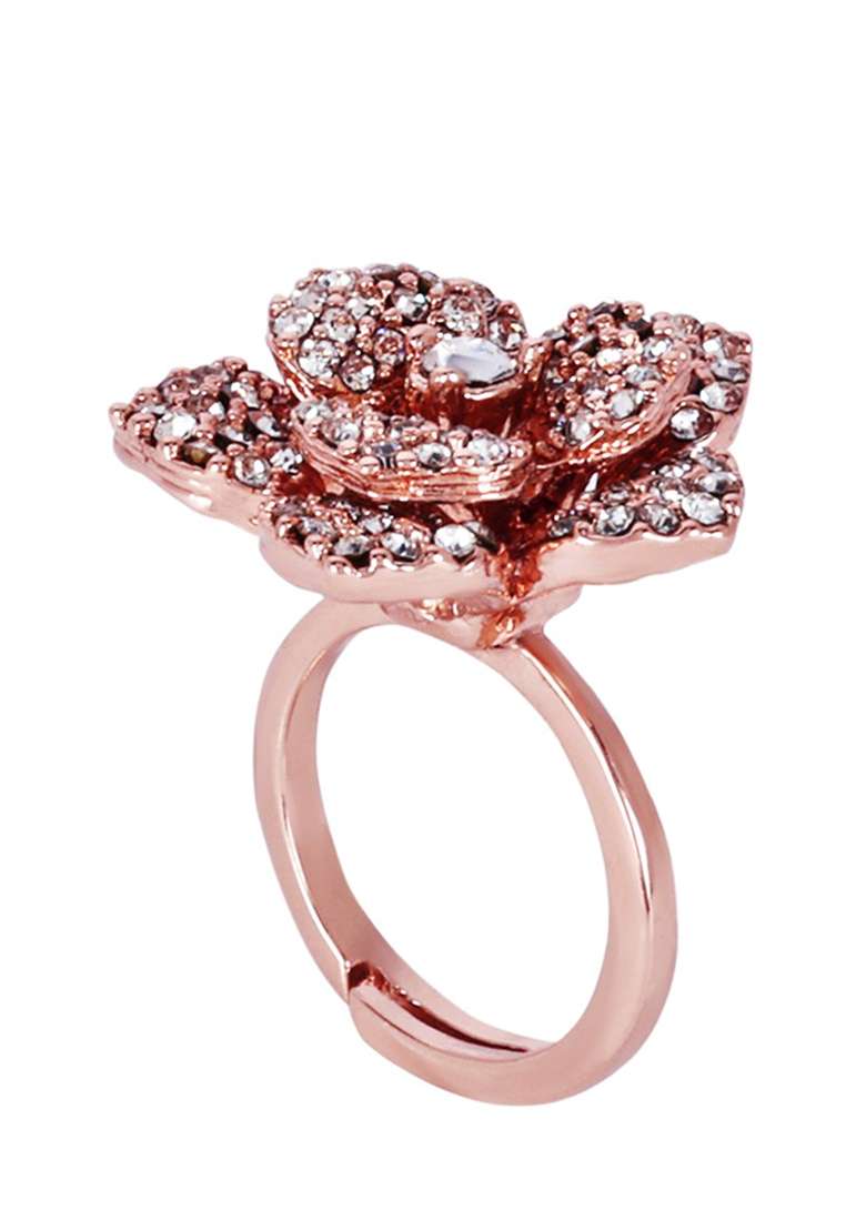 Rose Gold Plated Crystal Studded Finger Ring - Indya