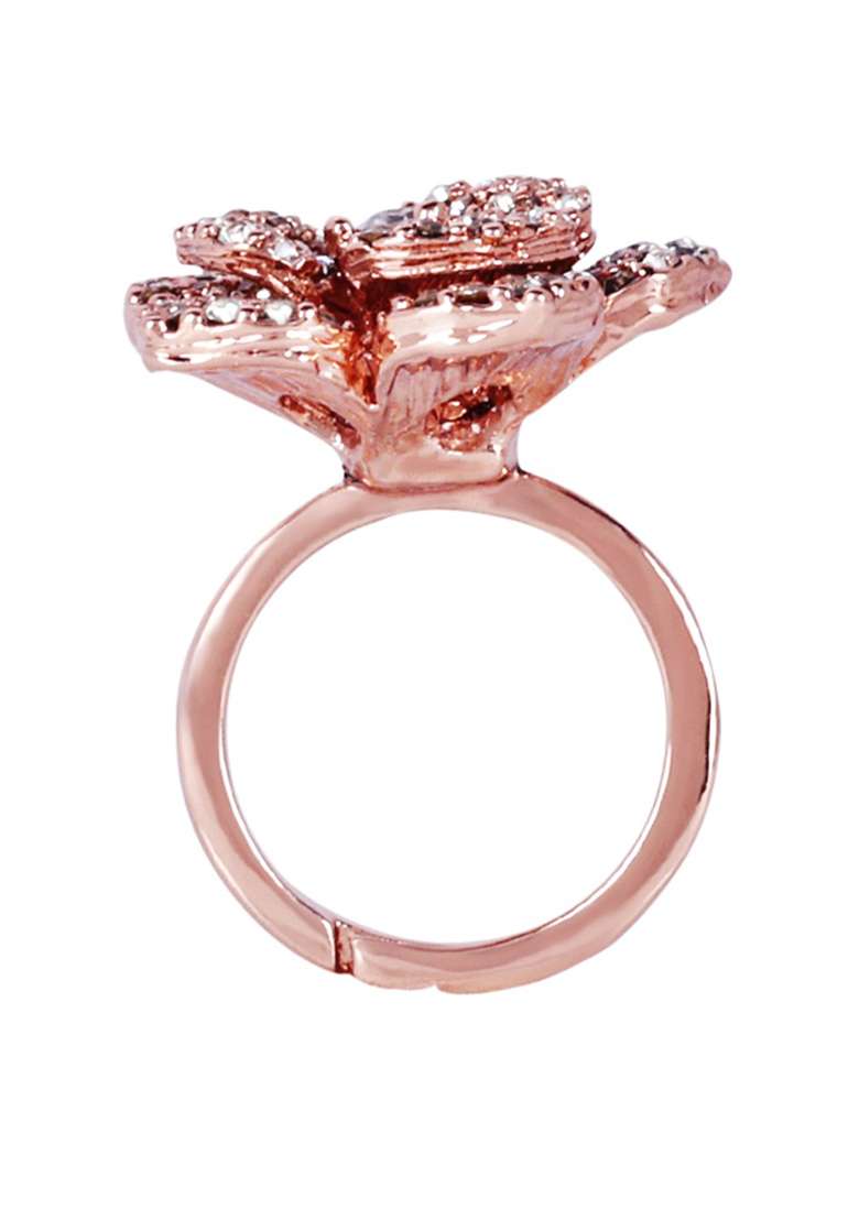 Rose Gold Plated Crystal Studded Finger Ring - Indya