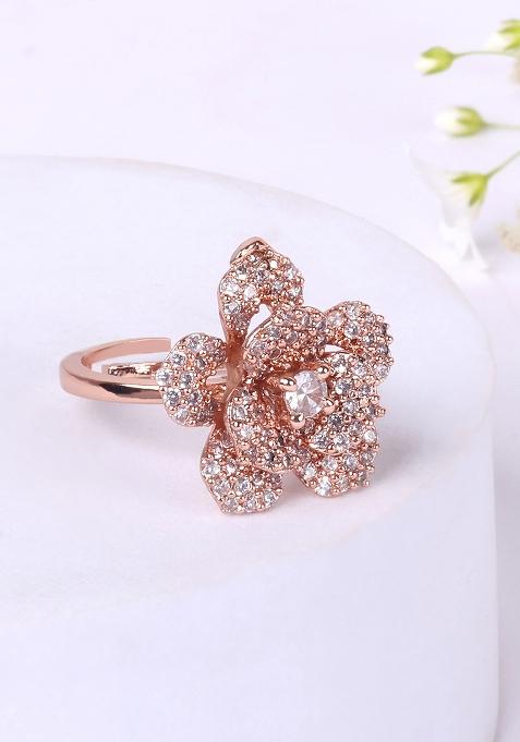 Rose Gold Plated Crystal Studded Finger Ring