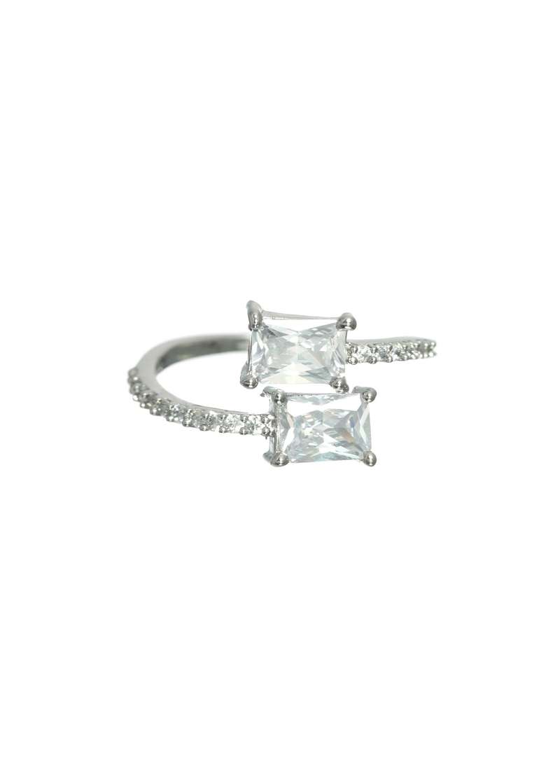 Silver Plated And White Cubic Zirconia Studded Ring - Indya