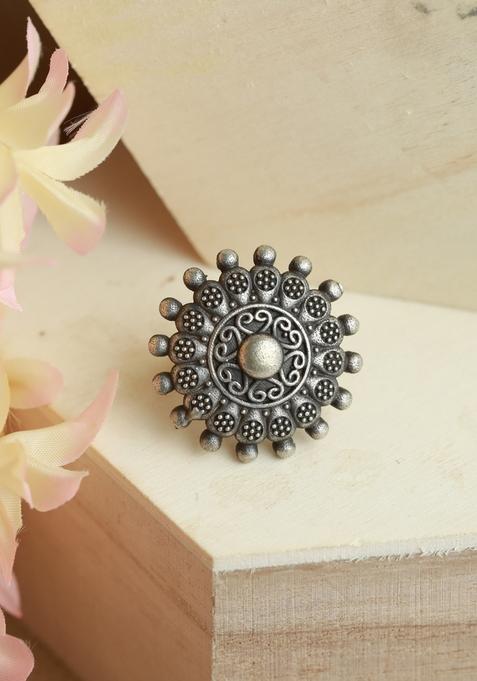 Silver Plated Oxidized Adjustable Finger Ring