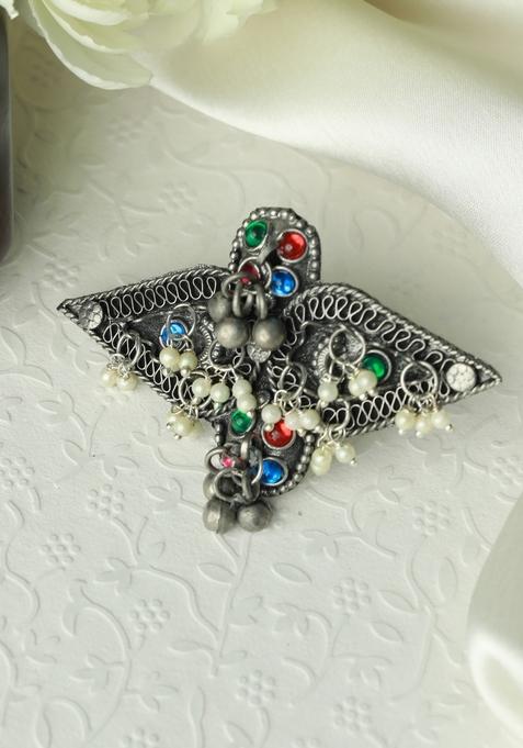 Multi Coloured Stone Studded Afghan Adjustable Finger Ring