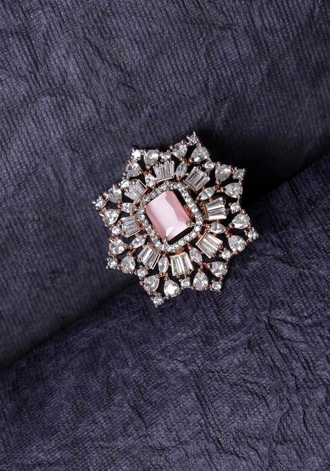 Rose Gold Plated White And Pink Ad Stone Studded Ring