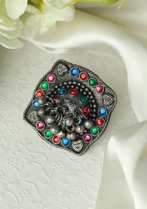 Black Stone Studded Adjustable Finger Ring