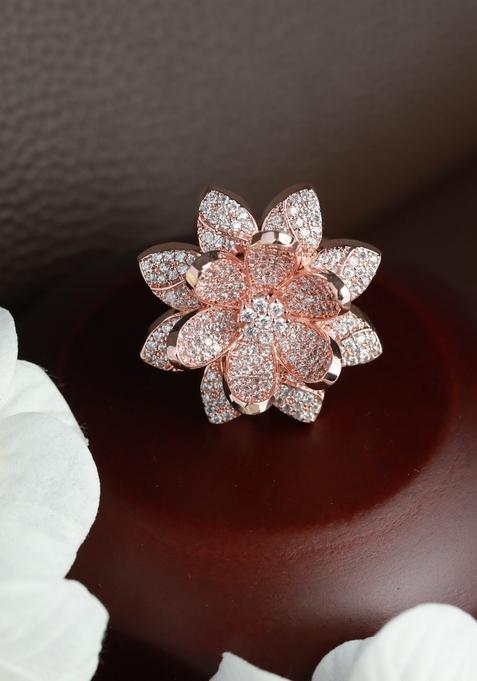 Women Rose Gold Plated Ad Studded Handcrafted Adjustable Finger Ring