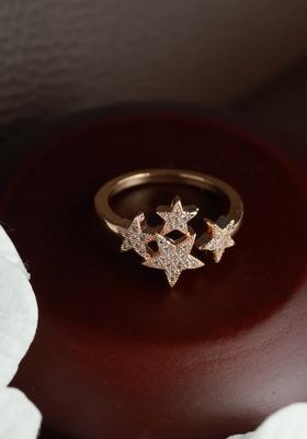 Rose Gold Plated Cz Studded Star Shaped Adjustable Finger Ring